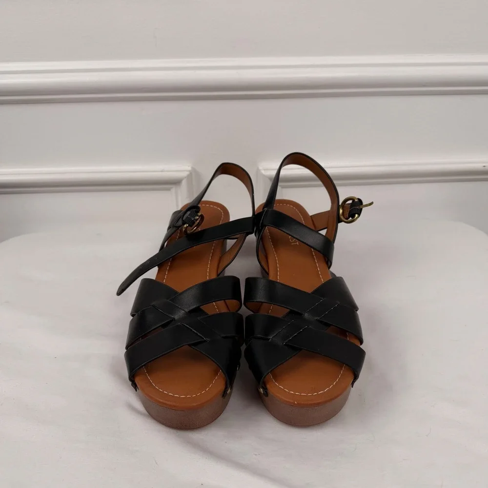 Nine West Hannah Black Platform Wedge Sandals Strappy Studded Womens 7.5M